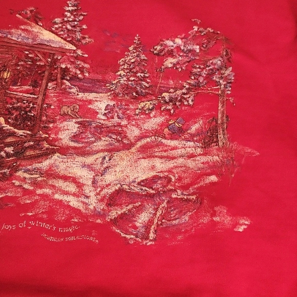 NORTHERN REFLECTIONS Vintage Red Sweatshirt Winter Graphic Fleece Cottagecore - Picture 6 of 6